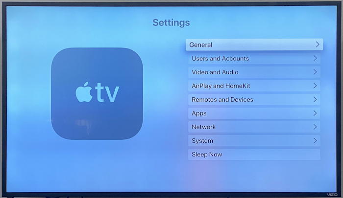 appletv tvos update os - settings main screen