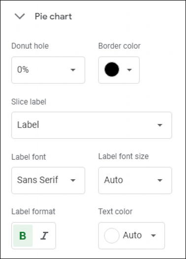 google sheets - pie chart setup customization
