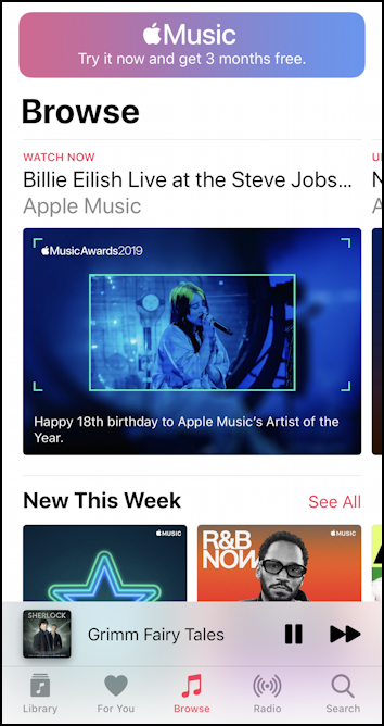 iphone ios13 music controls small window main 'music' app