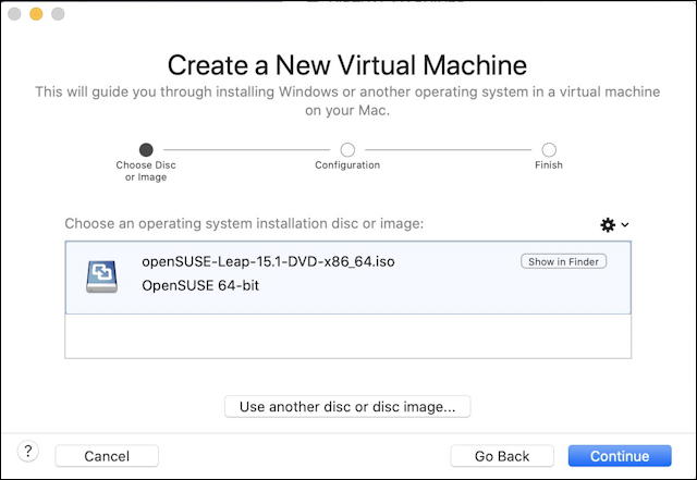 vmware fusion - opensuse install - create new virtual machine opensuse