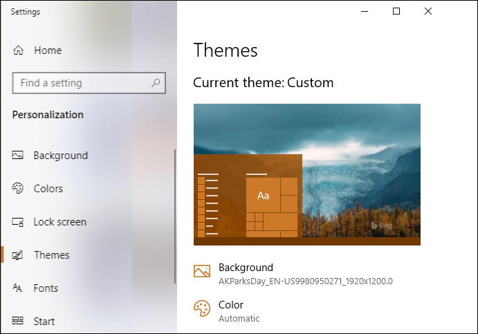 windows 10 - themes settings wi10