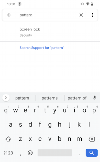 android settings - search for pattern