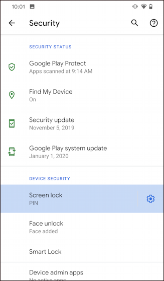 android settings > screen lock security