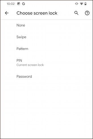 android security - screen lock - options settings
