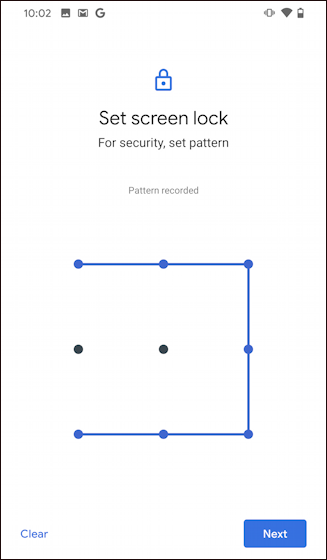 android screen security settings - pattern - confirm 