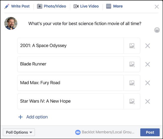 facebook poll- building options