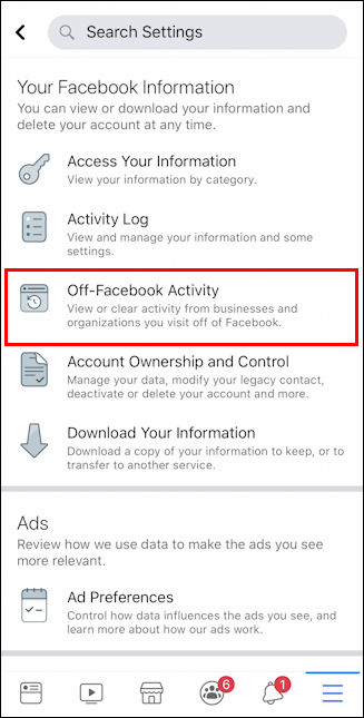 facebook - off facebook activity - settings