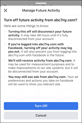 facebook - off facebook activity - manage future activity