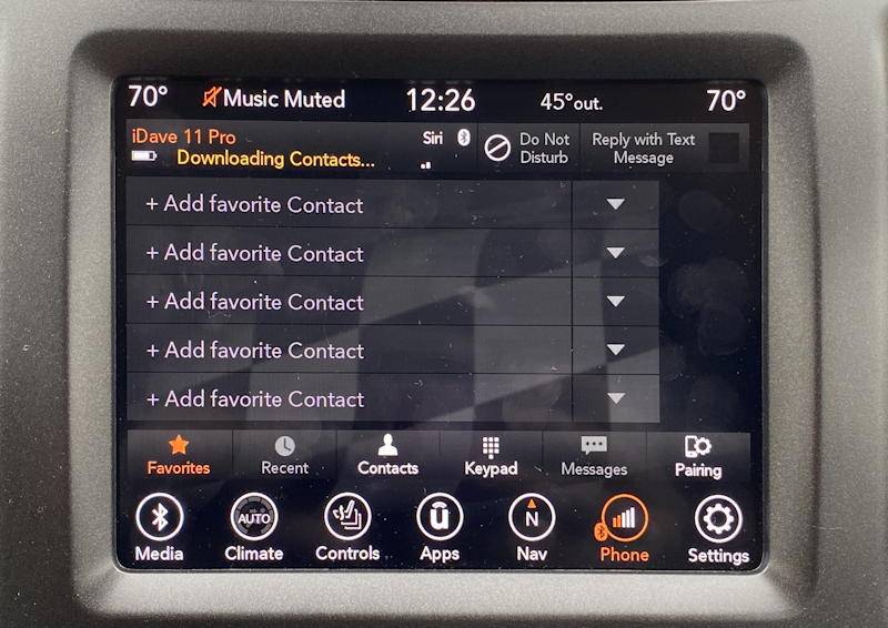 uconnect jeep nav system - main settings screen