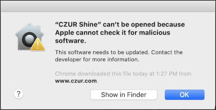 mac can't be opened - cannot check for malicious software error warning window message