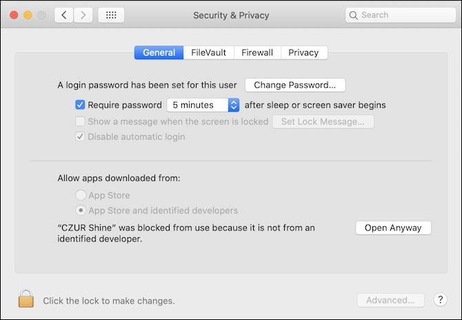 macos x mac system preferences > security & privacy