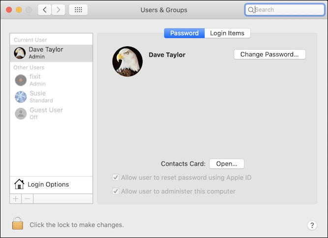 mac macos x - system preferences settings - users groups
