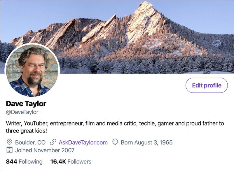 DaveTaylor twitter profile info
