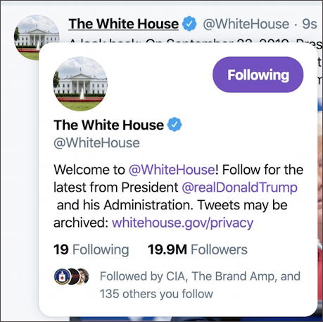 the whitehouse twitter account info