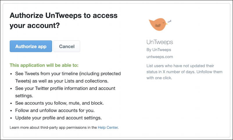 twitter authorize third party app access account