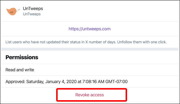twitter app access - untweeps - revoke stop prevent