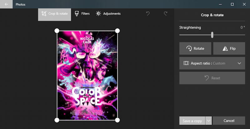 windows photos app - edit image - crop