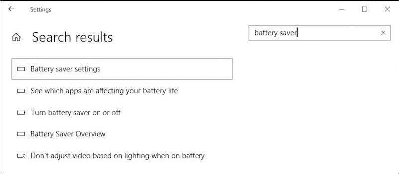 windows 10 - control panels - search battery saver