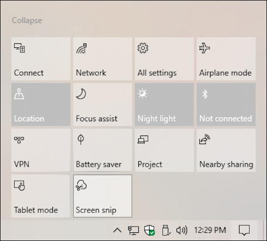 win10 notifications pane action buttons 'screen shot'