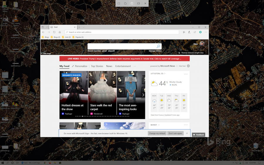 win10 full screen - capturing screen snip of edge browser