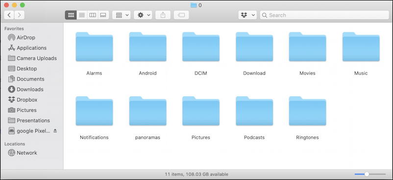 android file system in mac macos x finder - macdroid