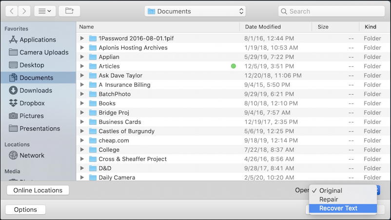 microsoft word mac - recover repair - open file