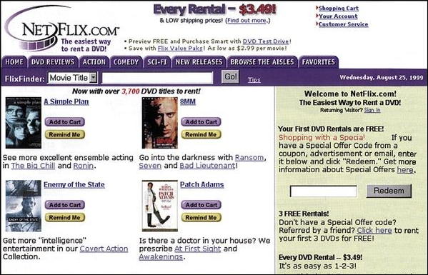 netflix home page, 1999