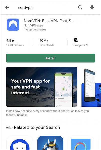 nordvpn at the google play store
