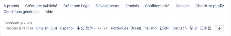 facebook - language options line - bottom of page - french