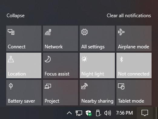 win10 notifications - quick action buttons