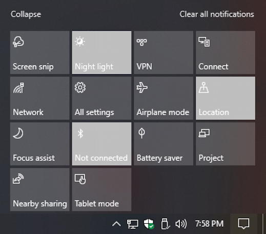 win10 notifications - quick action buttons - reorganize buttons