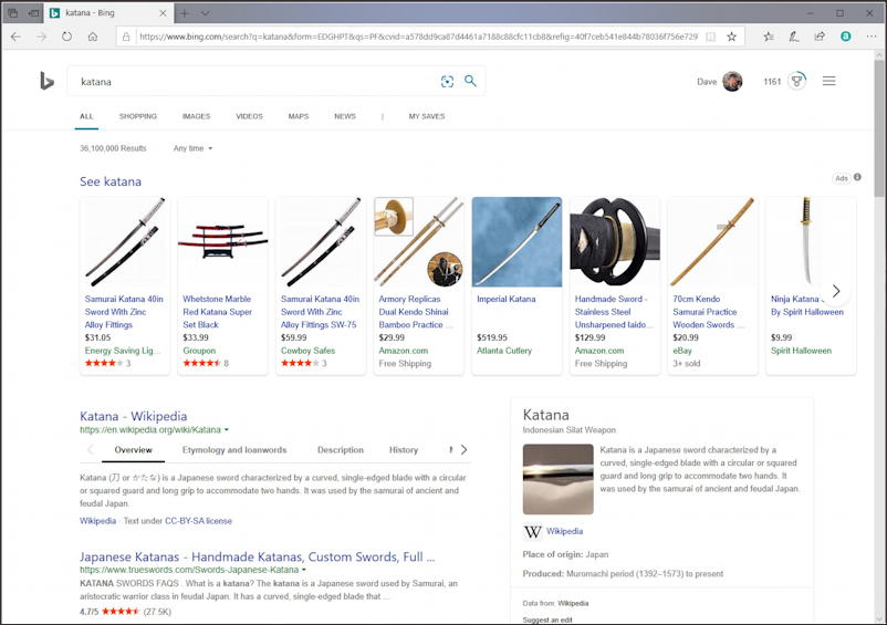 bing search results - katana