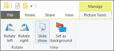 file explorer - windows 10 - slide show button