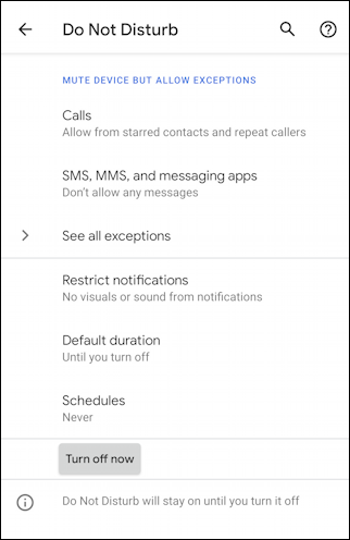 android q 10 - do not disturb settings preferences