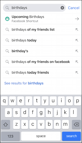 facebook mobile - search for birthdays