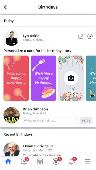 facebook mobile - wish a happy birthday add to story friends