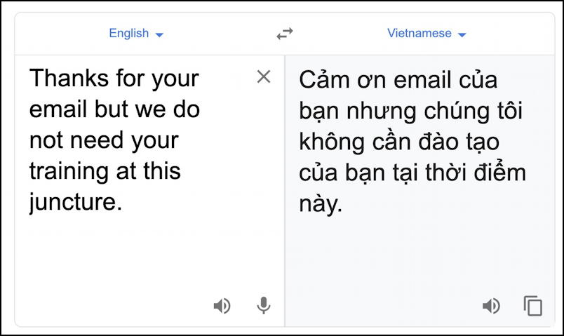 google translate - english message translated to vietnamese