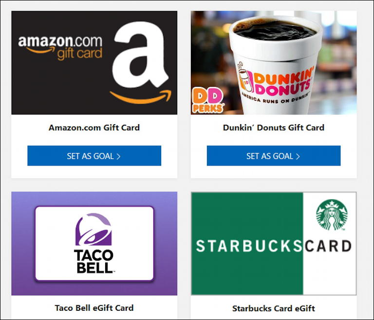 microsoft rewards - amazon starbucks taco bell dunkin donuts