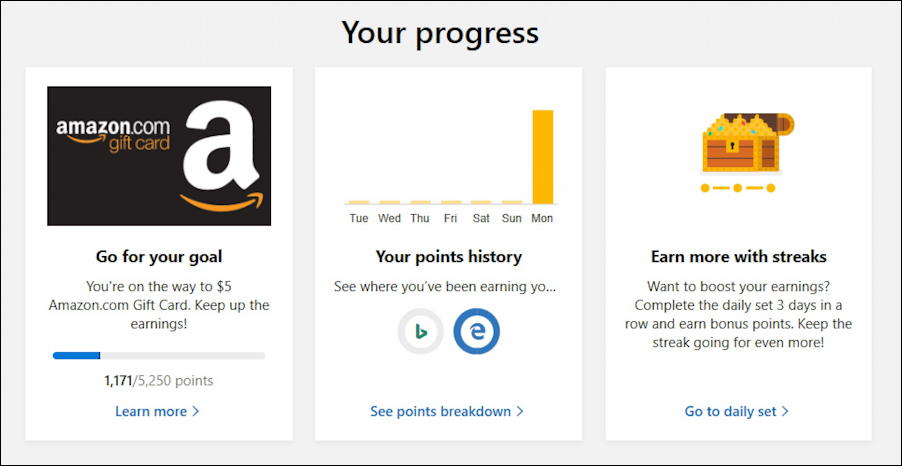 microsoft rewards - status of earning redeem