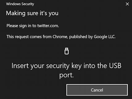 twitter - log in using fido security key