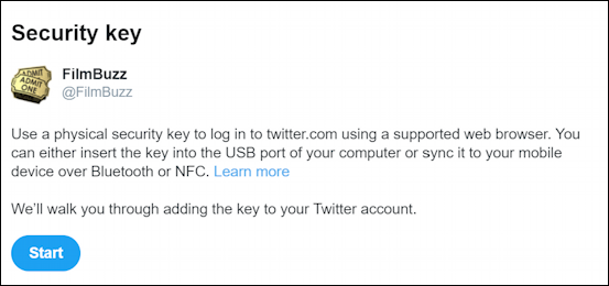 Twitter use security key secure login account