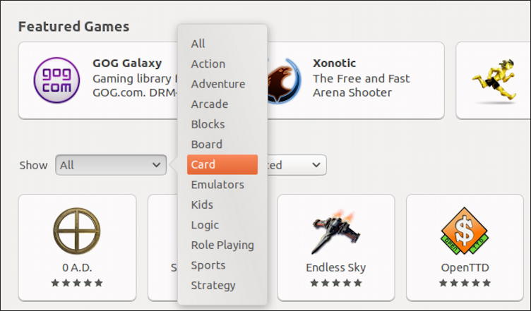 ubuntu linux games search card