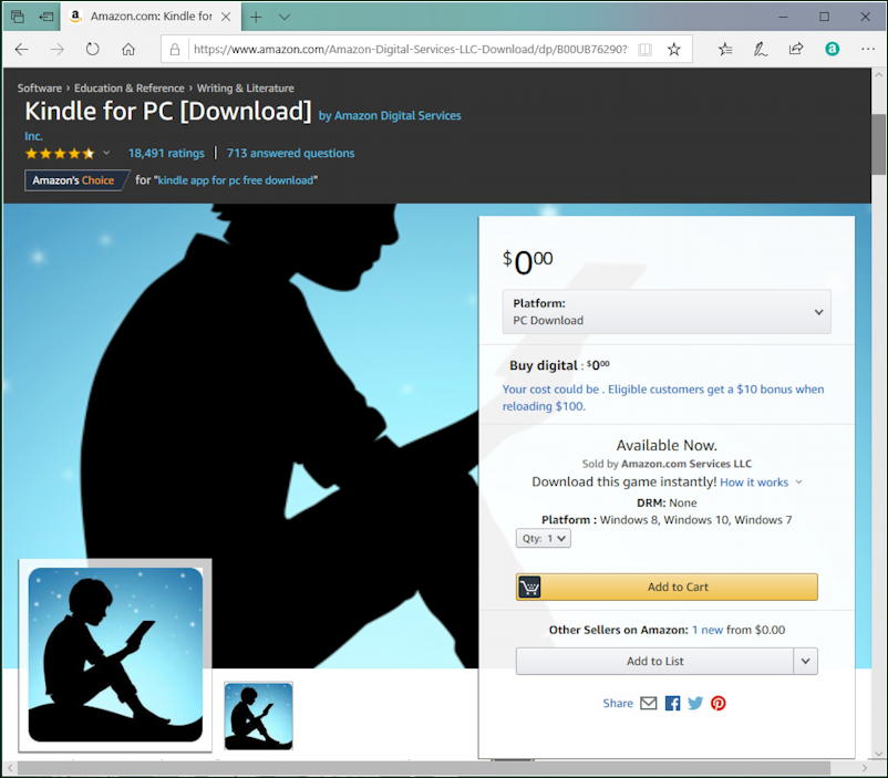 kindle reader for windows amazon listing 