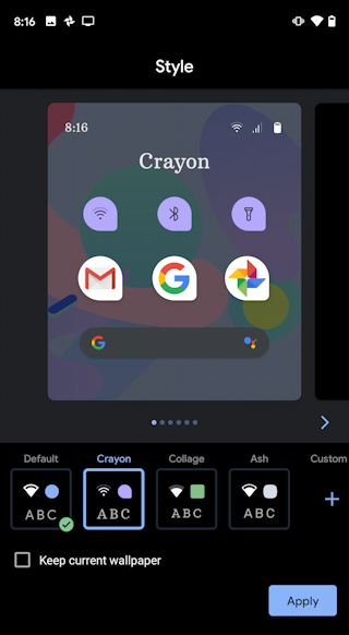 android 10 - settings - styles - crayon