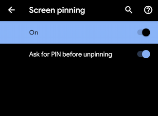 android settings - screen pinning - require pin