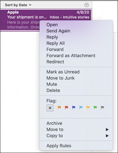 mac apple mail - viewing message email - menu