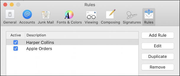mac apple mail - two rules