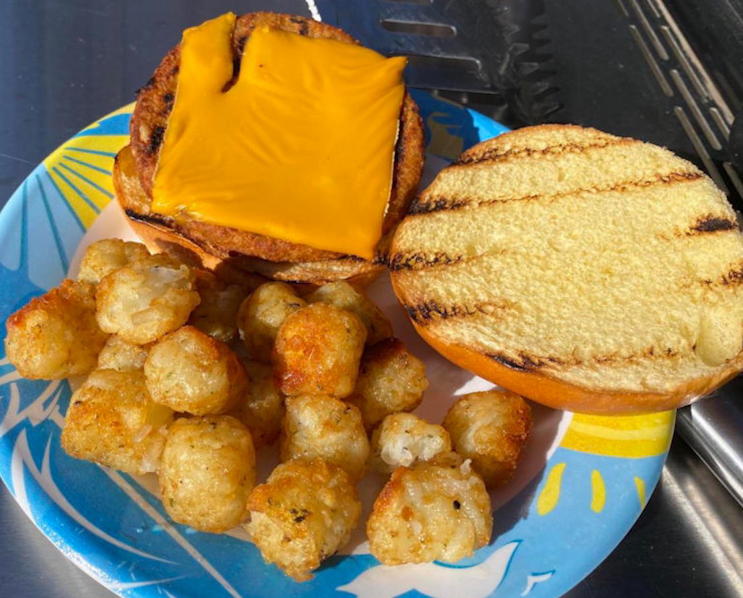 burger and tots bbq grill plated