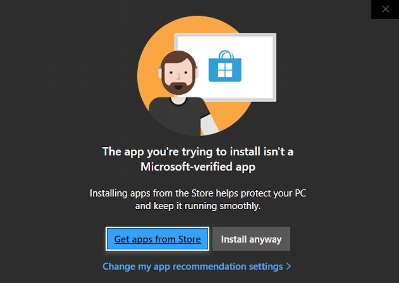 windows 10 warning - run third party app program?