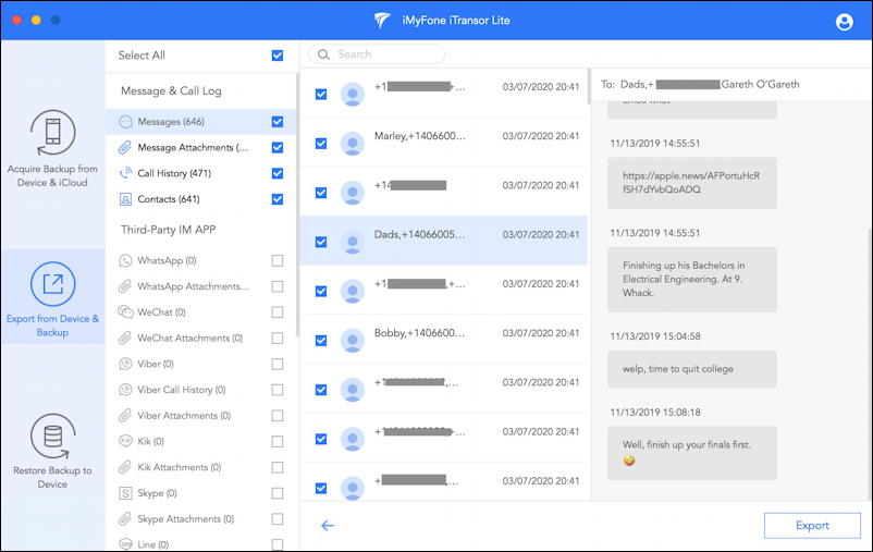 itransor lite - imyfone - iphone backup utility - summary analysis